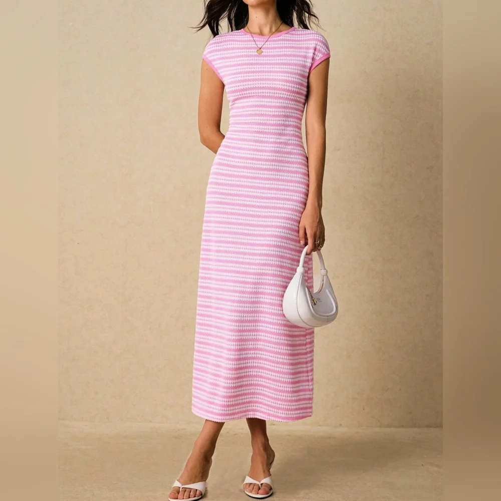 Pink Striped Midi Dress - Picture 10 of 12